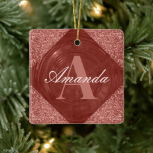 Ornamento De Cerâmica Monograma cintilante Dourado de Rosa moderno