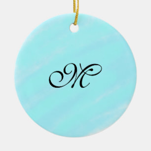 Ornamento De Cerâmica Monograma com cor aquosa verde azul com letra de a