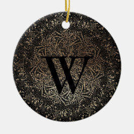 Ornamento De Cerâmica Monograma com Floco de Neve Dourado Preto Monogram