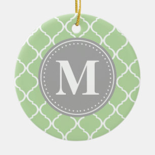 Ornamento De Cerâmica Monograma da Cinza de terça verde marroquina