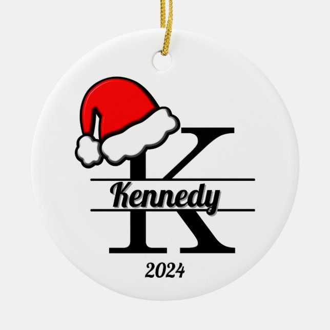 Ornamento De Cerâmica Monograma da família K | Lado Duplo (Frente)