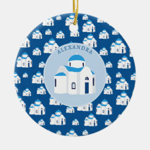 Ornamento De Cerâmica Monograma da Igreja Azul Santorini, ilha grega