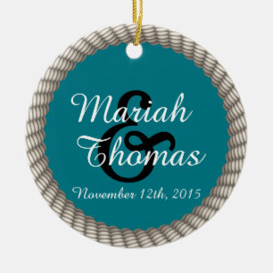 Ornamento De Cerâmica Monograma de Ângulo Branco e Âncora Náutica