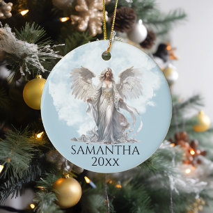 Ornamento De Cerâmica Monograma de Anjo de Natal de Férias