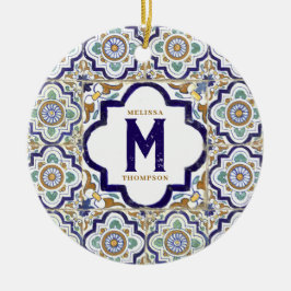 Ornamento De Cerâmica Monograma de Azulejos Botânicos de Vintage