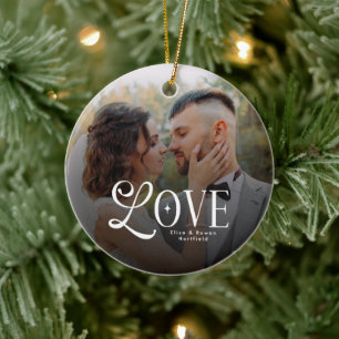 Ornamento De Cerâmica Monograma de Casal de Foto de Noiva Personalizada 