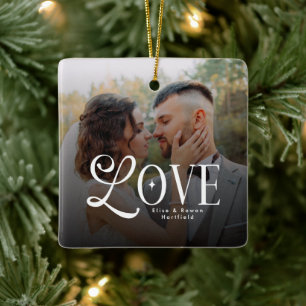 Ornamento De Cerâmica Monograma de Casal de Foto de Noiva Personalizada 
