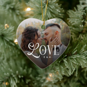Ornamento De Cerâmica Monograma de Casal de Foto de Noiva Personalizada 