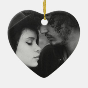 Ornamento De Cerâmica Monograma de Coração Personalizado Preto e Branco