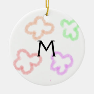 Ornamento De Cerâmica Monograma de flores de aquarela minimalista simple