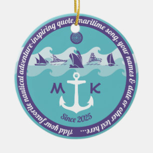 Ornamento De Cerâmica Monograma de iate de barco de ancoragem