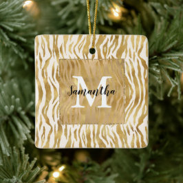 Ornamento De Cerâmica Monograma de Impressão de Zebra Dourada