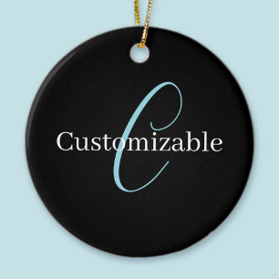 Ornamento De Cerâmica Monograma de letra cursiva editável Preto Azul Bra