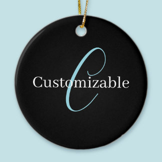 Ornamento De Cerâmica Monograma de letra cursiva editável Preto Azul Bra