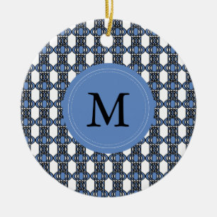 Ornamento De Cerâmica Monograma de padrão de Abstrato azul personalizado