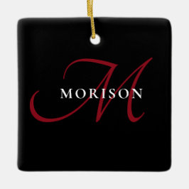 Ornamento De Cerâmica Monograma de Script Vermelho Preto Moderno Elegant