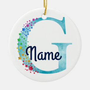 Ornamento De Cerâmica Monograma design inicial G Rainbow Star