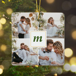 Ornamento De Cerâmica Monograma do Casal de Recém-casados de Natal