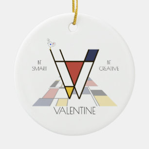 Ornamento De Cerâmica Monograma do Estilo de Arte Moderna. Letra V