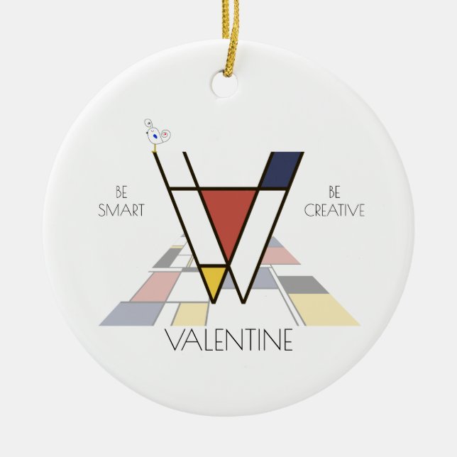 Ornamento De Cerâmica Monograma do Estilo de Arte Moderna. Letra V (Frente)