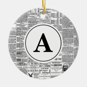 Ornamento De Cerâmica Monograma do jornal antigo Vintage