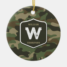 Ornamento De Cerâmica Monograma do Padrão do Exército Verde Camo Camufla