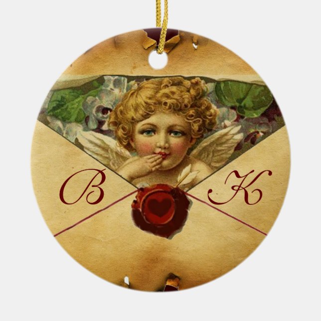 Ornamento De Cerâmica Monograma do PARCHE DO CORAÇÃO ANGEL (Frente)