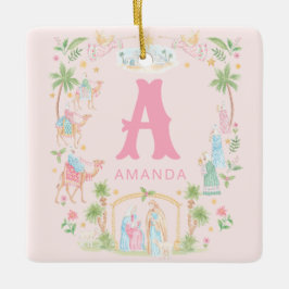 Ornamento De Cerâmica Monograma do Presépio em Pastel