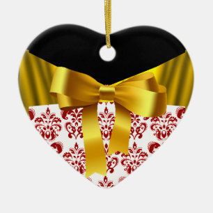 ORNAMENTO DE CERÂMICA MONOGRAMA DOURADO DA FITA DO DAMASCO BRANCO