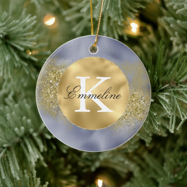 Ornamento De Cerâmica Monograma Dourado Roxo (Árvore)