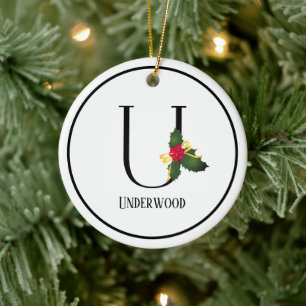 Ornamento De Cerâmica Monograma e Nome Letra U Natal
