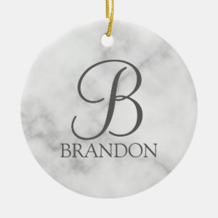 Ornamento De Cerâmica Monograma e Nome Personalizados de Script de Ângul