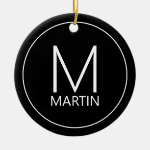 Ornamento De Cerâmica Monograma e Nome Personalizados Modernos