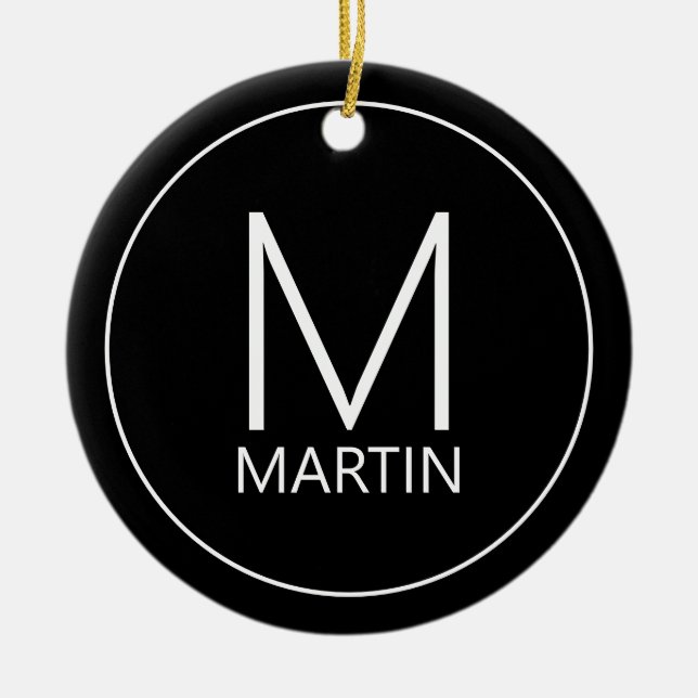 Ornamento De Cerâmica Monograma e Nome Personalizados Modernos (Frente)