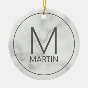 Ornamento De Cerâmica Monograma e Nome Personalizados Modernos