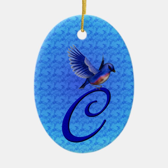 Ornamento De Cerâmica Monograma Elegante Bluebird C Inicial (Frente)