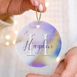 Ornamento De Cerâmica Monograma Elegante de Pintura Dourada de Abstrato<br><div class="desc">Personalize facilmente este estilo glamouroso,  abstrato lilac,  tinta aquática e fundo de pulverização em ouro falso,  com os seus detalhes personalizados.</div>