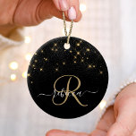 Ornamento De Cerâmica Monograma Elegante Glitter Diamond Glitter Dourado<br><div class="desc">Crie seu próprio ornamento esparso personalizado de diamante preto e ouro com seu monograma e nome personalizados.</div>