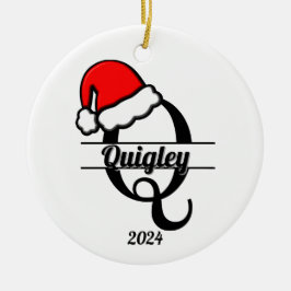 Ornamento De Cerâmica Monograma Familiar Q | Lado Duplo