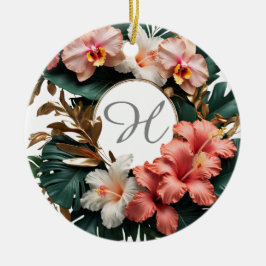 Ornamento De Cerâmica Monograma Floral em Ouro Rosa Personalizado em Rod