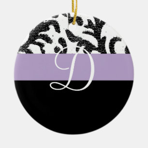 Ornamento De Cerâmica Monograma Floral Lilac e Preto