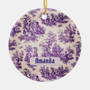 Ornamento De Cerâmica Monograma floral roxo de jouy