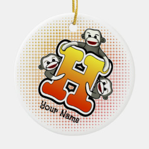 Ornamento De Cerâmica Monograma H Sock Monkey