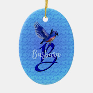 Ornamento De Cerâmica Monograma Inicial Bluebird Personalizado B