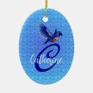 Ornamento De Cerâmica Monograma Inicial C Pessoal Bluebird