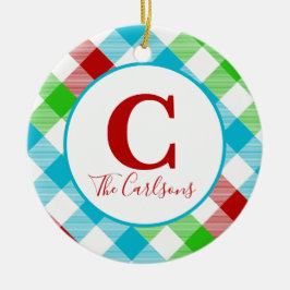 Ornamento De Cerâmica Monograma Inicial Foto de Xadrez Festiva