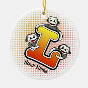 Ornamento De Cerâmica Monograma L Sock Monkey
