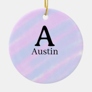 Ornamento De Cerâmica Monograma maiúsculo masculino adicionar nome roxo