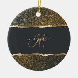 Ornamento De Cerâmica Monograma Moderno Elegante com Toque Dourado