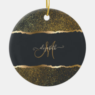 Ornamento De Cerâmica Monograma Moderno Elegante com Toque Dourado